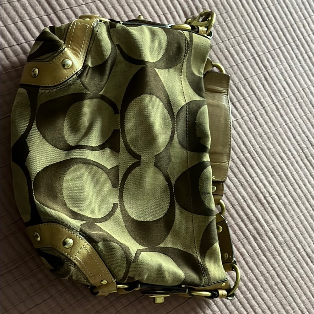 Coach Khaki and Olive Signature Shoulder Bag